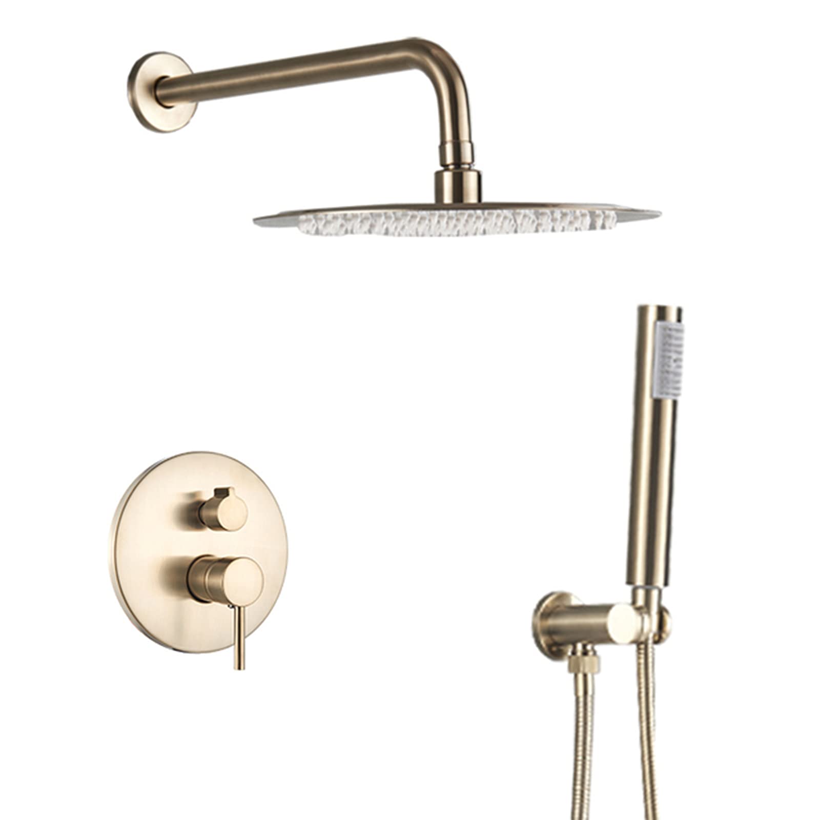WOTZOV Brass Rain Shower System Wall Mounted High Pressure Rainfall Faucet And Round Head Combo Set, Handheld Included,10Inch，10inch