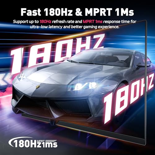 Image of 24 Inch FHD IPS Gaming Monitor, 180Hz, 1ms, HDMI VGA Ports VESA Compatible, Tilt Adjustable, Borderless Design, Multi-Screen Capability, AMD FreeSync & G-Sync Compatible, Build-in Speakers