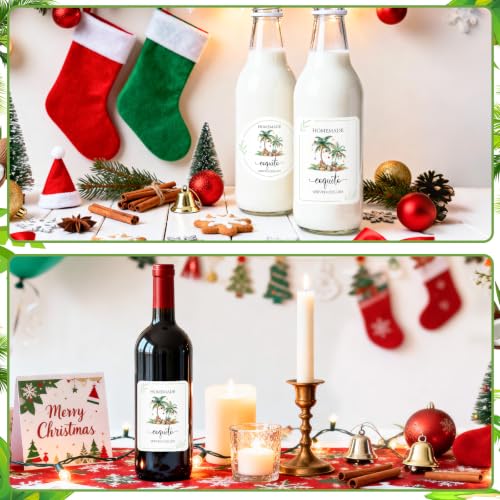 Image of 100 Pcs Christmas Coquito Labels for Bottles Set Includes 50-2.36 inch & 50-2.3x3.1 inch Coquito Stickers for Xmas Holiday Bottle Party Supply
