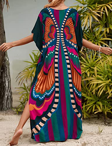 Bsubseach Colorful Beach Cover Up Loose Kaftan Dress Short Sleeve Swimsuit Beachwear for Women Print - Image 7