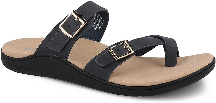 Gravity Defyer Women's GDEFY Yontal Leather Fashion Sandal - VersoShock Proven Performance Orthotic Slides