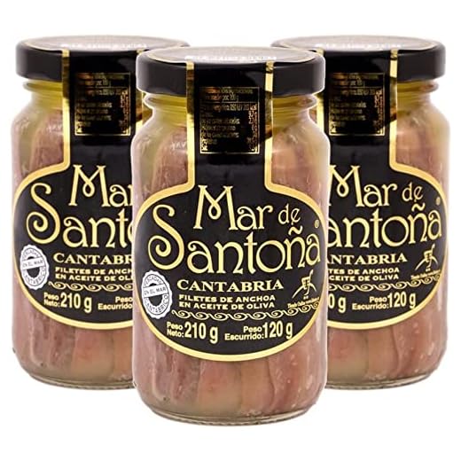 Anchoas Mar de Santoña 210grs PACK x3 - Elaboradas artesanalmente Pescadas en el Mar Cantábrico - En Aceite de Oliva Producto Gourmet