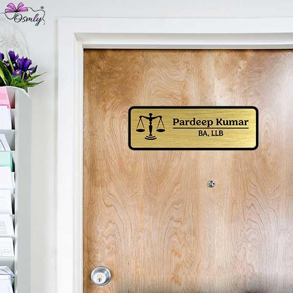 Image of Acrylic Laser Engraved Table Sign Stand, Laser Engraved Acrylic Sign or Name Plate for Doctor, Teacher, Advocate, Medical, Proprotor office or personal use Gold Wall Name Plate