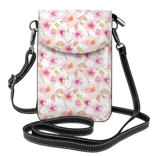 Pochette téléphone portable femmes contre l'encombrement, petit sac bandoulière aquarelle rose