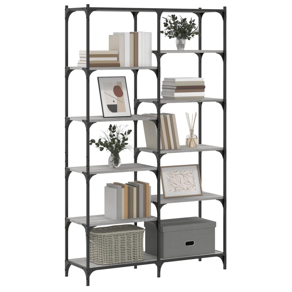 Librería Gris Sonoma 100x32x170 cm Madera y Hierro con patas ajustables para muebles de estilo industrial