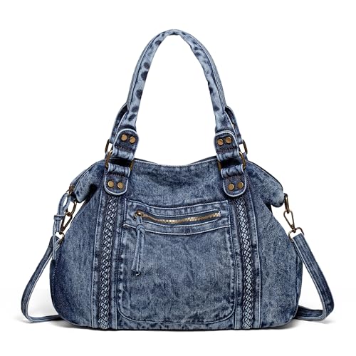 iPinee Sacs à main en jean pour femmes - Sac fourre-tout hobo en denim - Sac à bandoulière en jean bleu - Sac à bandoulière pour femme, Medium