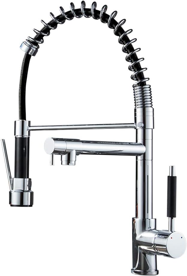 Get Cheap Price Kitchen Sink Faucets Commercial Solid Brass Single Handle Single Lever Pull Down Sprayer Spring Kitchen Sink Faucet, Brushed Nickel