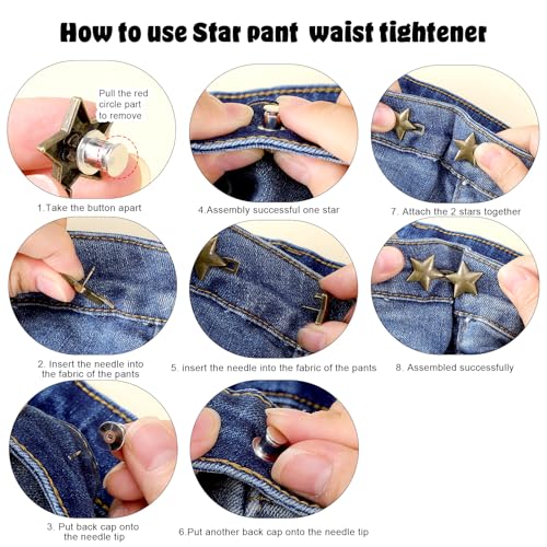 20 Hosen Enger Machen Clip 2 Stile Waist Knots Verstellbare Hosenbund Enger Machen Klein Waist Clips Ohne Nähen Stern Stretcher Taillenspanner Pentagramm Knöpf Für Jeans Kleidung Kleider Röcke