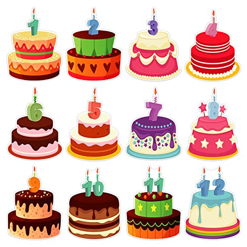 FaCraft 12 Pcs Birthday Bulletin Board Decorations Cake Birthday Cutouts Set Birthday Cutouts Calendar Chart Poster for Back to School Classroom Bulletin Board Wall Decorations Teaching Supplies