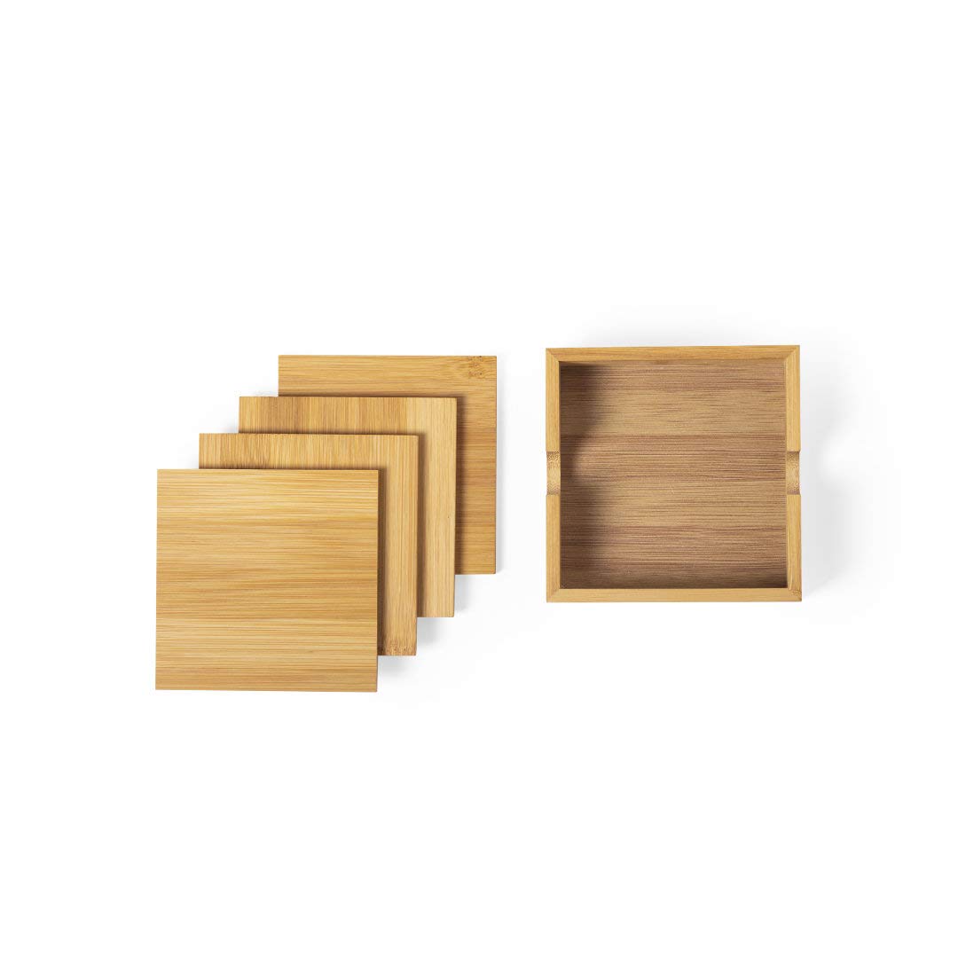 regalo grabado - Set 4 Posavasos Personalizados | Texto y Dibujo | Grabado en Madera de Bambú | para Eventos Pack (5)