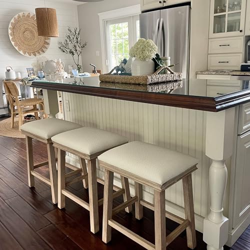Image of PHI VILLA Counter Height Bar Stools Set of 3, Solid Wood Barstools