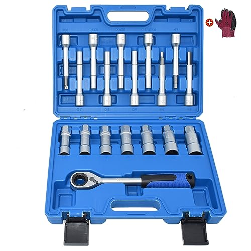 Yuesstloo 18PCS Steering Hub Suspension Shock Absorber Strut Nut Removal Tool Socket Kit 1/2 inch Suspension Strut Spreader Tool Set with Gloves