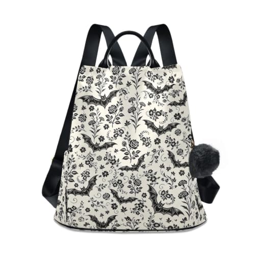 Image of ALAZA Retro Bat Flowers Pattern Backpack Purse for Women Anti Theft Fashion Back Pack Shoulder Bag