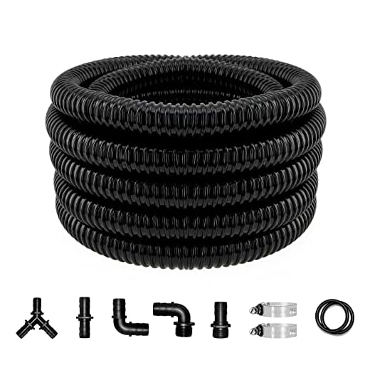 LONGRUN Pond Tubing 1 Inch Diameter, 20.7 Feet Long Corrugated Flexible Hose Pipe with Clamps Pipe Fittings, Pool PVC Tube for Garden Ponds Waterfalls Camping Caravans Filters Drainage Marine