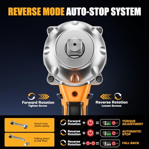 Takuoo Cordless 1/2 inch Brushless Impact Wrench, Max Torque (1200N.m) 900Ft-lbs Electric Impact Gun w/2x 4000mAh Battery, Charger & 6 Sockets, Power Impact Driver for Car Home by Takuoo - Image 5