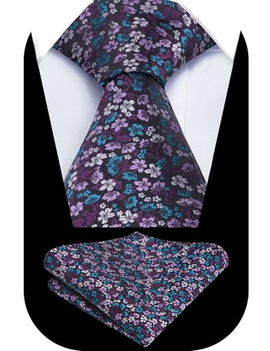 Image of Alizeal Mens 3.15inches Exquisite Floral Tie with Small Flower Printed Pocket Square