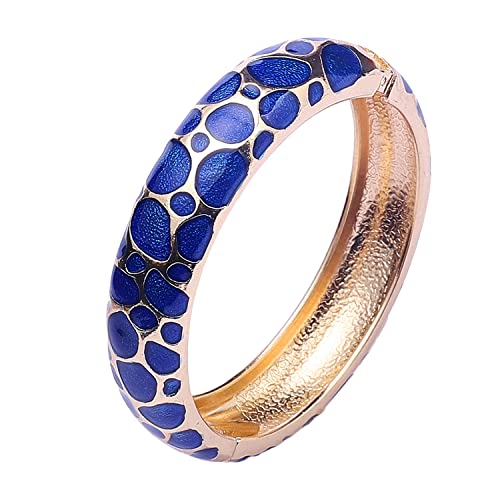 Ujoy Indian Enamel Jewelry Gold Plated Bracelet Handmade Circular Colored Spring Wide Cuff Bangle 55C41 Navy Blue #TOP15