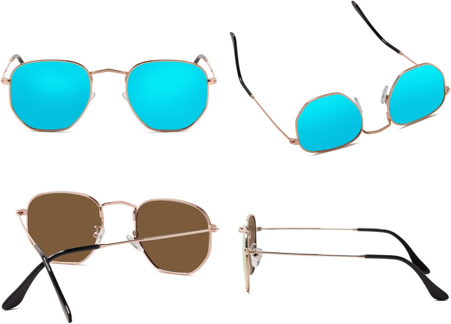 Hipster Hexagonal Polarized Sunglasses Men Women Geometric Square Small Vintage Metal Frame Retro Shade Glasses - Image 3