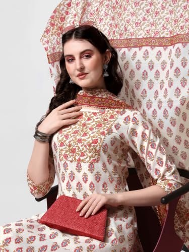 Image of MIRCHI FASHION Pure Cotton Women Straight Embellished Ajrakh Print Kurti Set with Dupatta and Pant