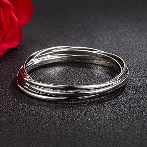 H&Beautimer 925 Sterling Silver Solid Bangle Bracelet Minimalist 5 Loop Bangle Bracelet Women Teen Jewelry Sterling Silver Bracelet 60/65-68Mm Handmade In Italy (Silver, 65Mm) #TOP4