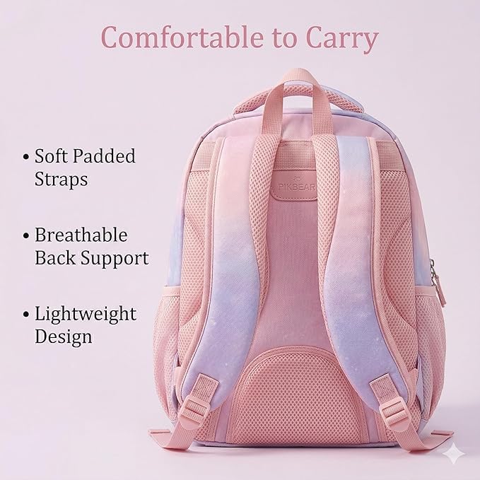 Image of Girls School Backpack Cute Pink Pastel Gradient Bag with Multiple Compartments Lightweight Durable Bookbag for Kids Students (purple bag)