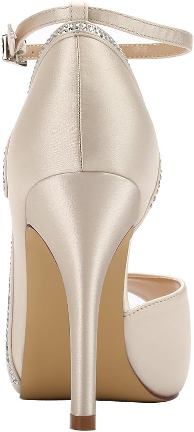 ERIJUNOR Women Peep Toe Side Open Rhinestones Comfortable Platform Satin Bridal Wedding Party Shoes - Image 6