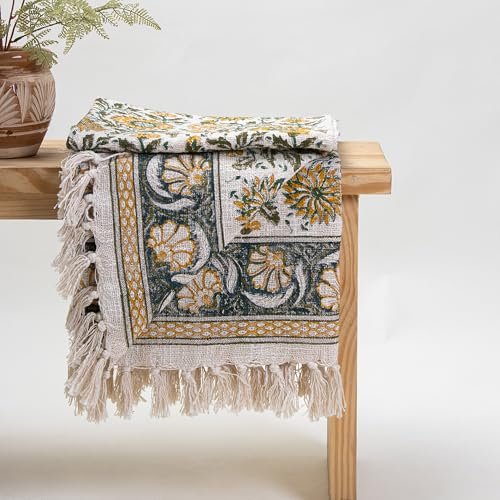 Image of Surajmukhi Flower Cotton Throw Blanket - Soft, Lightweight, Stylish Floral Pattern for Couch, Sofa, Bed - Perfect for Home Decor & Cozy Comfort 50X70 Inches (Set of 1)