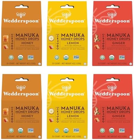 Wedderspoon Organic Manuka Honey Drops, Variety Packs, 120 Count