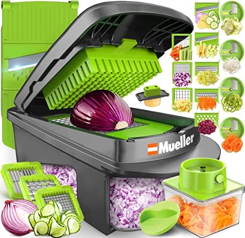 Mueller Pro-Series All-in-One, 12 Blade Mandoline Slicer for Kitchen Vegetable Chopper, Vegetable Slicer and Spiralizer, Cutter, Dicer, Food Chopper, Grater, Kitchen Gadgets Sets with Container
