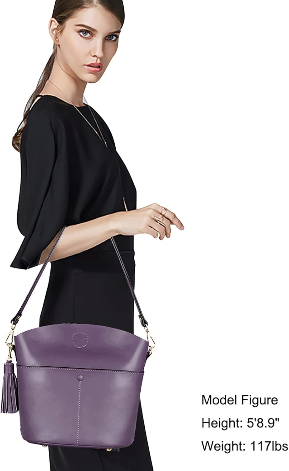 S-ZONE Women Small Cow Split Genuine Leather Crossbody Bucket Bag Shoulder Purse Handbag - Image 2