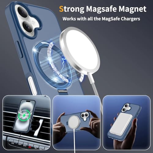 Image of Magnetic for iPhone 16 Plus Case, 6.7 inch, Compatible with MagSafe, Rugged Kickstand, Not-Yellowing Military-Grade Protection, Matte Blue