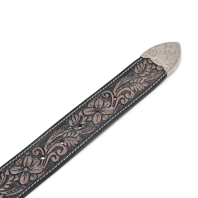 Image of Western Leather Belt for Men & Women, Floral Embossed Cowhide, Durable Rodeo Style for Jeans, Casual Wear & Country Outfits
