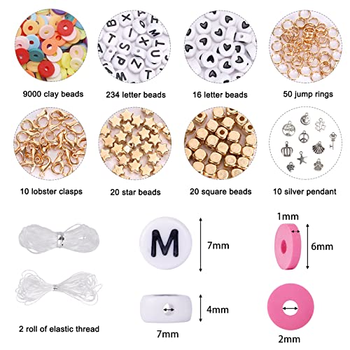 Quefe 9000Pcs, 72 Colors Clay Beads For Bracelet Making Kit For Girls 8-12, Polymer Heishi Letter Beads For Jewelry Making, For Gifts, Crafts, Preppy #TOP4