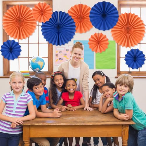 Éventails en papier bleu et orange pour décorer une salle de classe et un plafond - 6