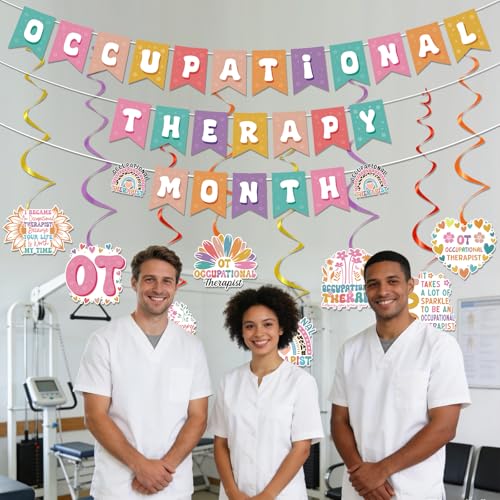 Image of Occupational Therapy Month Decorations - 11PCS Happy OT Month Party Banners Hanging Swirls Decor, Occupational Therapist Appreciation Support Thank You Party Supplies Decoration