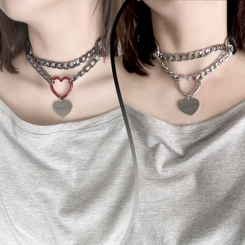 paloli Leather Slip Chain Choker – Adjustable PU Vegan Collar With Heart Ring & Cuban Chain, Letter Heart Pendant Necklace for Women2