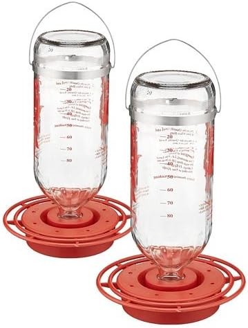 Best-1 Glass Hummingbird Feeders, 32 oz Bottle Style with 8 Port Saucer Base, Bulk Pack of 12 Hanging Nectar Feeders with Perch Ring for Outdoors