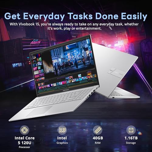 Image of ASUS Vivobook 15.6 inch FHD IPS Laptop, Intel Core 5 120U, 40GB RAM, 1.16TB Storage (1TB SSD+160GB Docking Station Set), Intel Graphics, Numeric Keypad, 720p HD Camera, Wi-Fi 6, Windows 11, Silver