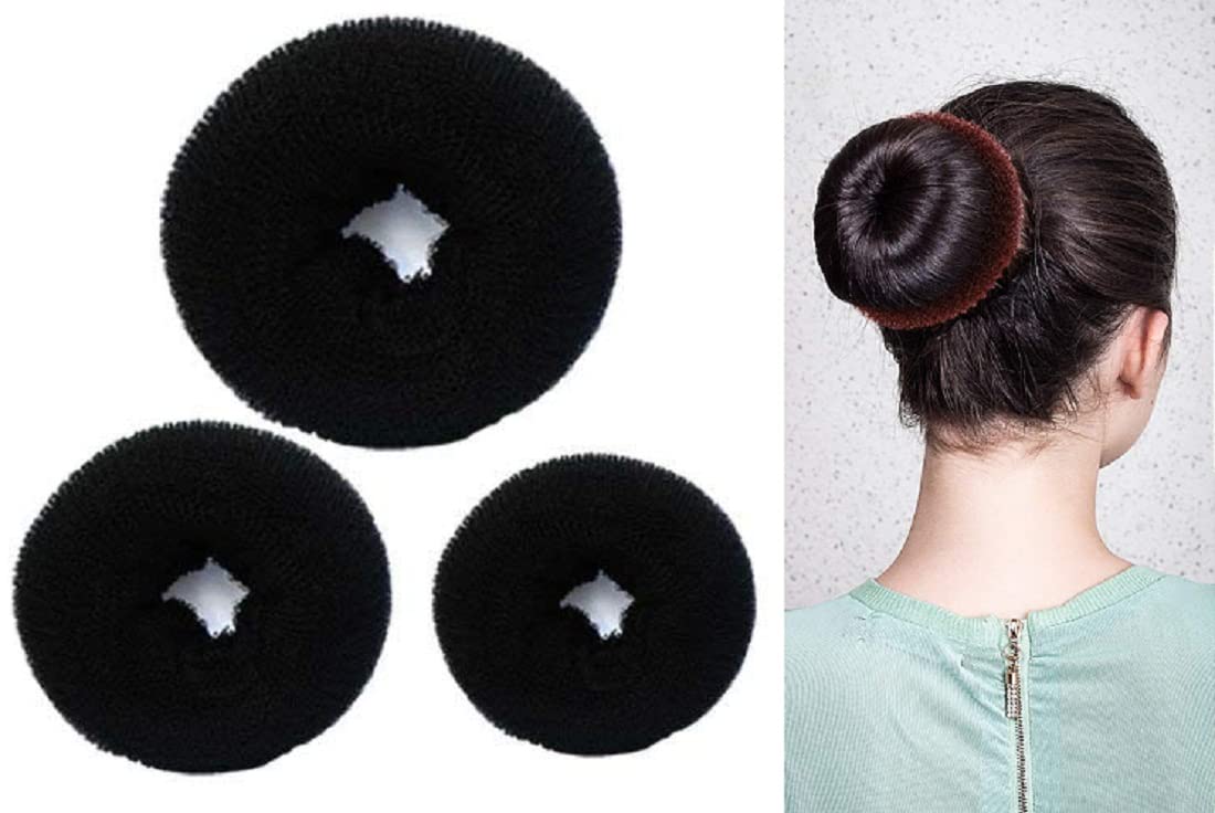 AASA 3Pcs Combo of Bun Maker Hair Donut Juda Accessories for Hair for Girls and Women (Black) 20Grams Pack of 1 (M-1)