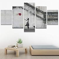 SIGNWIN 5 Panel Canvas Wall Art Banksy Girl with Balloon There is Always Hope Abstract Plants Illustrations Impressionism Panoramic Relax/Calm Multicolor for Living Room, Bedroom, Office - 60
