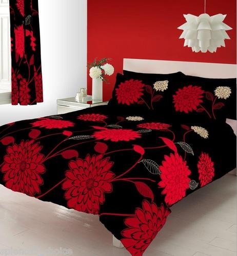 3PC SOPHIA BLACK & RED DOUBLE SIZE BEDDING BED DUVET COVER QUILT SET WITH PILLOWCASES
