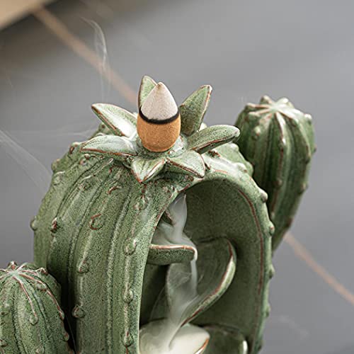 Backflow Incense Burner Holder Cactus Waterfall Home Decor Porcelain With Incense Cone Sticks Holder Incense Sticks Backflow Incense Cones Mat Tweezer Gift Set (3) #TOP4