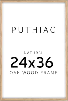 puthiac 24x36 Oak Wood Picture Frames -24"x36" Poster Frames for Wall, 24x36 Picture Frame for Wall, 24 x 36 Picture Frame(1 Pack, Beige)