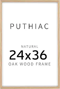 puthiac 24x36 Oak Wood Picture Frames -24"x36" Poster Frames for Wall, 24x36 Picture Frame for Wall, 24 x 36 Picture Frame(1 Pack, Beige)