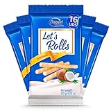 Wafer Rolls Barquillos Rellenos de Crema de Coco, Rollitos de Oblea Crujientes (Pack x16 de 120 g) Snack Dulce para Café, Merienda y Postres