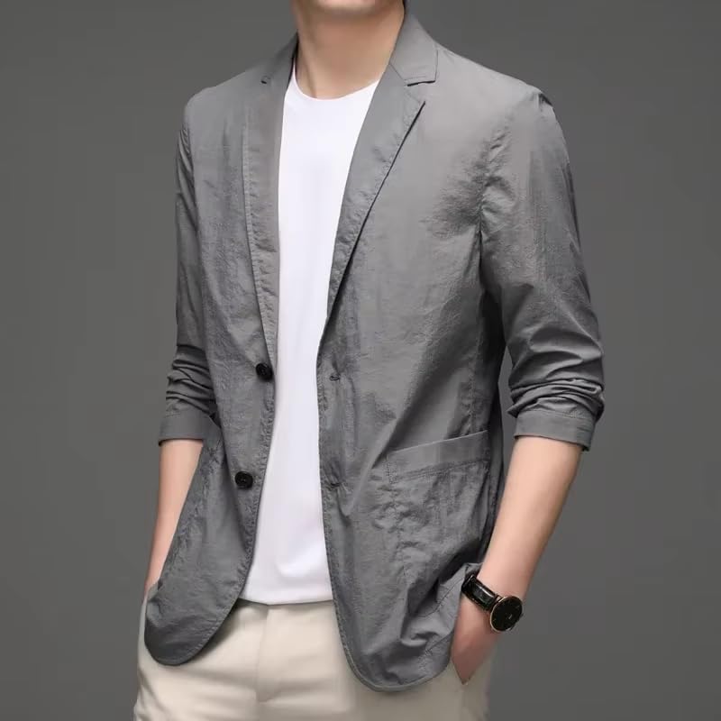 Men's Casual Suit Set Spring Summer Lightweight Breathable Blazer for Men-Gray4