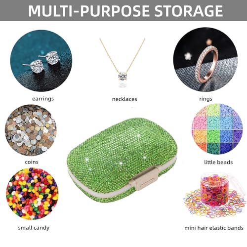Image of Cute Pill Organizer Small Bling Pill Case for Purse Medicine Vitamin Container Holder Daily Pill Box Container for Women Travel Medicine Kit(Green)