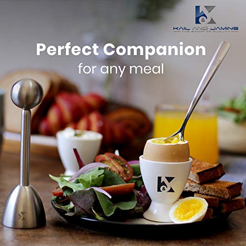 Kail And Jamins Elegant Egg Cups & Cracker Set | Set Of 4 Ceramic Egg Holders + 4 Ss Spoons + 1 Egg Topper-Vibration Tool Opener For Hard & Soft Boiled Egg thumb #3