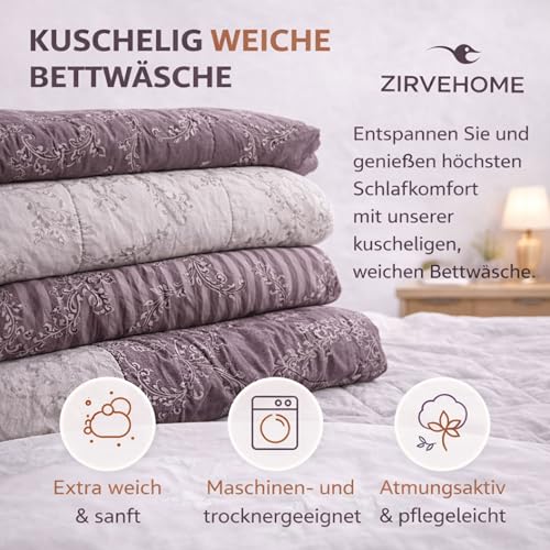 Bettwäsche 200x220 cm 3-teilig, Braun Beige Grau, Baumwolle Renforcé Bettwäsche Set mit Bettbezug 200x220 cm und 2 Kissenbezügen 80x80 cm… – Ansicht 4