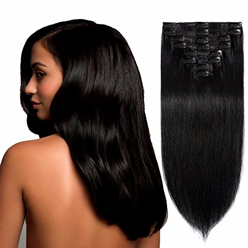 Standard Weft 8 Inch 65g Clip in 100% Real Remy Human Hair Extensions 8 Pieces 18 Clips #1 Jet Black